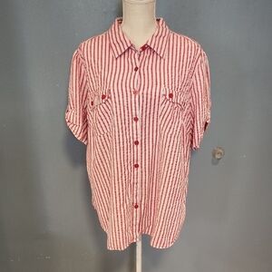 Denim 24/7 Cotton Nautical Striped Short Sleeve Button Down Lightweight Shirt